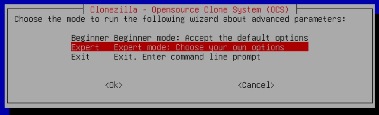 Clonezilla expert mode