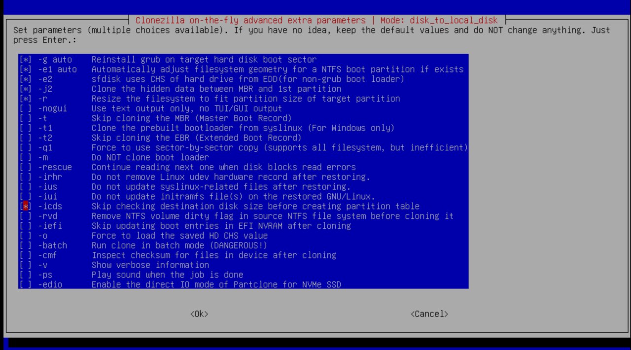 Clonezilla ignore disk size